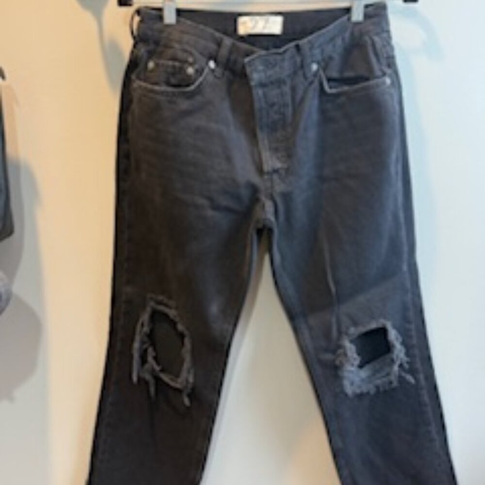 We the Free Black Button Fly Jeans with Ripped Knees & Raw Hem - Size 27